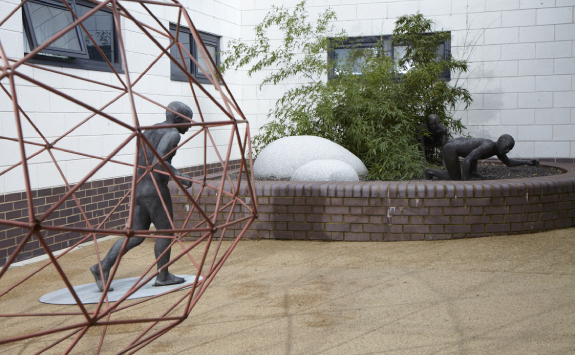 A detail of Being Human by Joseph Hillier, sculpted in bronze and steel